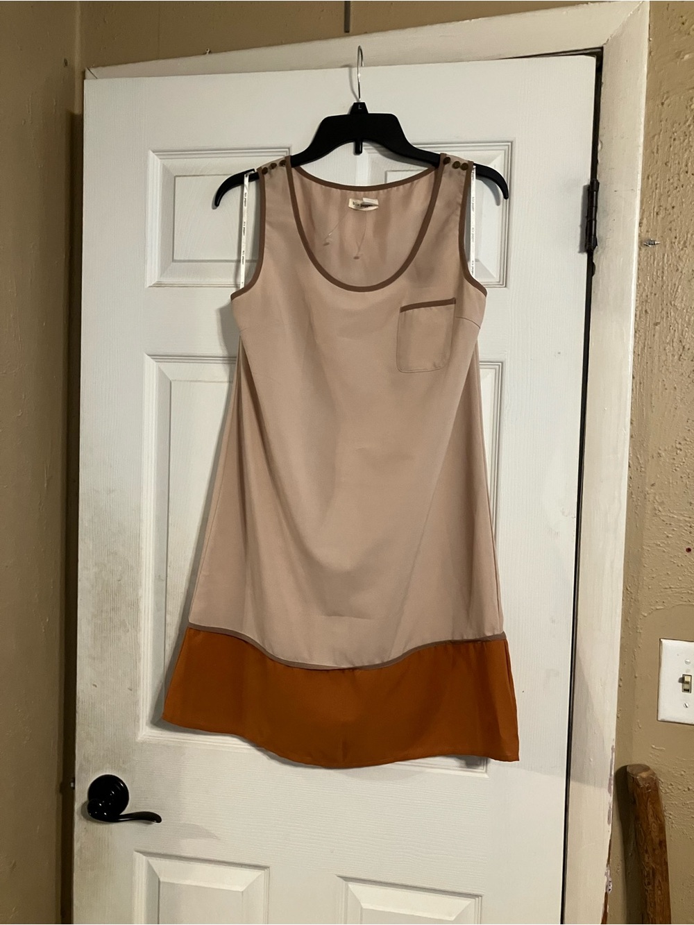 Sleeveless Colorblock Retro 1960s Shift Dress - Blush & Rust - Size Medium